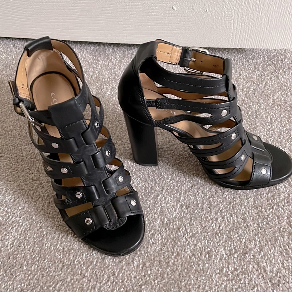 Coach Ginny Heels Black Studded Strappy